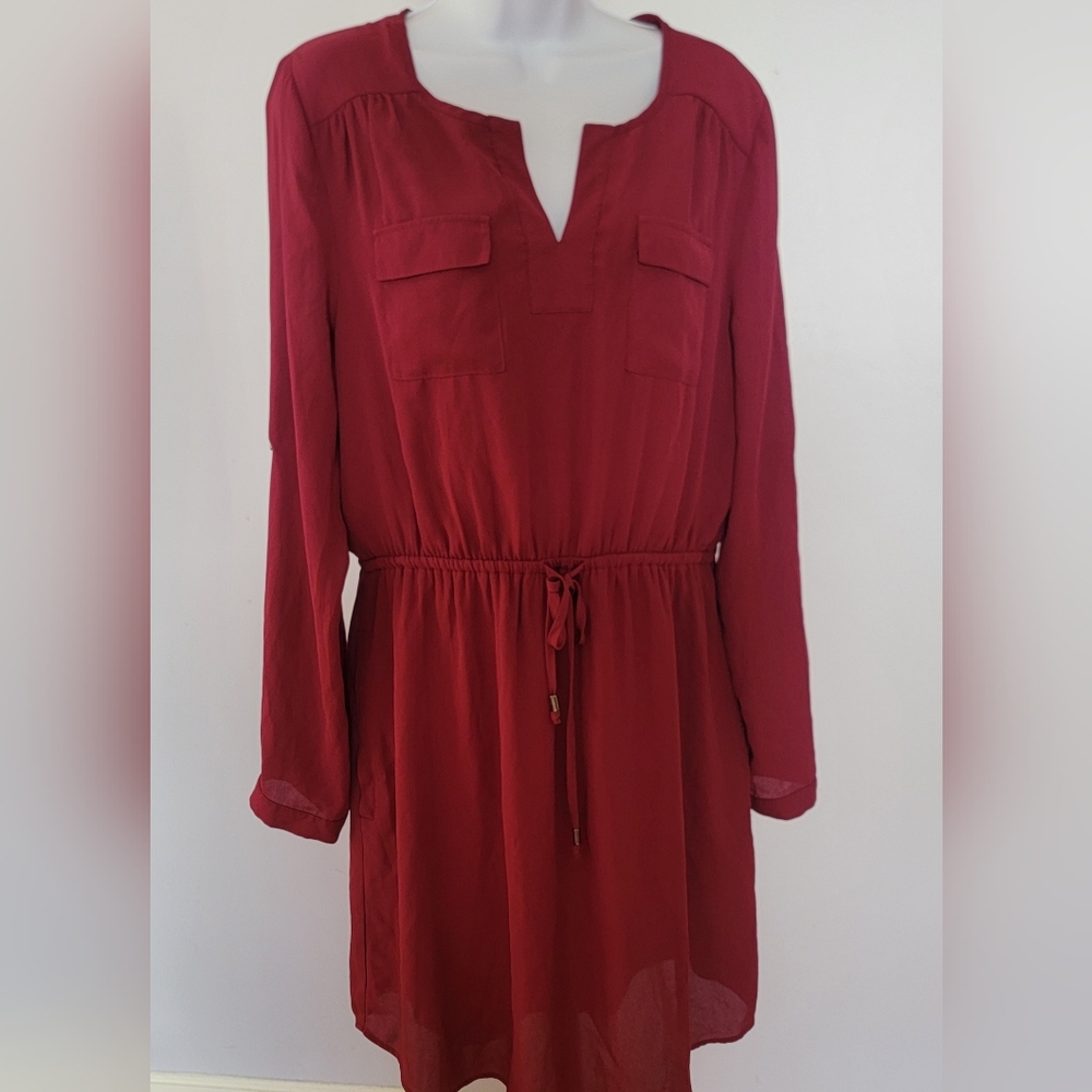Daniel Rainn Red Long Sleeve Shirt Dress